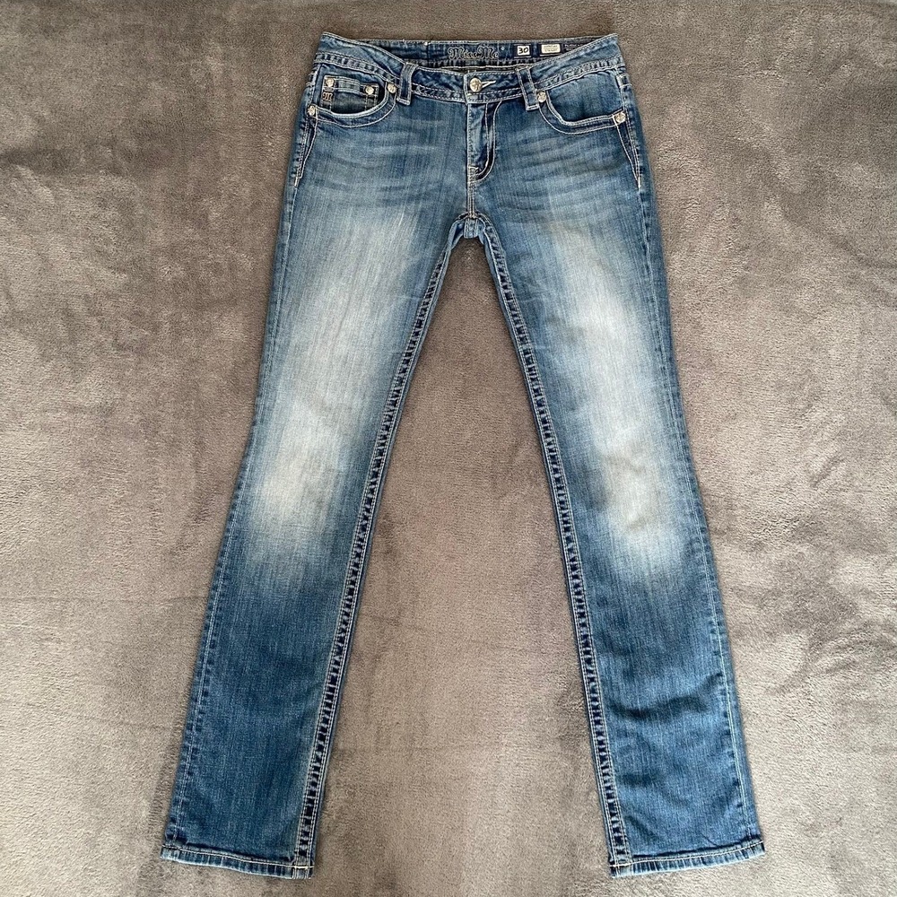 Miss Me Signature Straight Jeans 30x33 Blue Embroidered Sequin Low Rise Denim - Picture 7 of 16